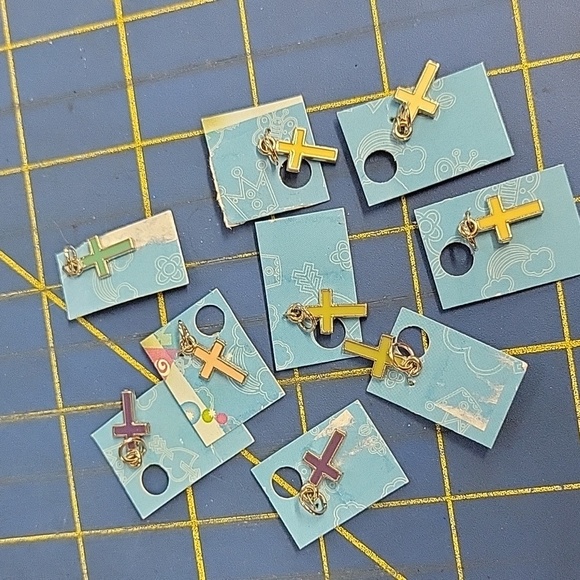 Felt's Fun Finds Jewelry - Silver Tone Cross 0.5" Charm With Color Accent Set 9 Charms